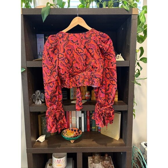 NWT For Love & Lemons Davina Tie Front Blouse in Red Size XS $149 MSRP - Picture 4 of 6